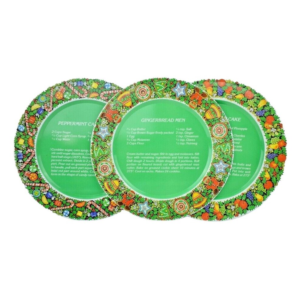 House of Lloyd Metal Christmas Recipe Plates Gingerbread. Fruit Cake, Candy Cane